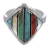 Southwestern Sterling Silver Multicolor Inlay Ring Size 6-1/2 UX34374